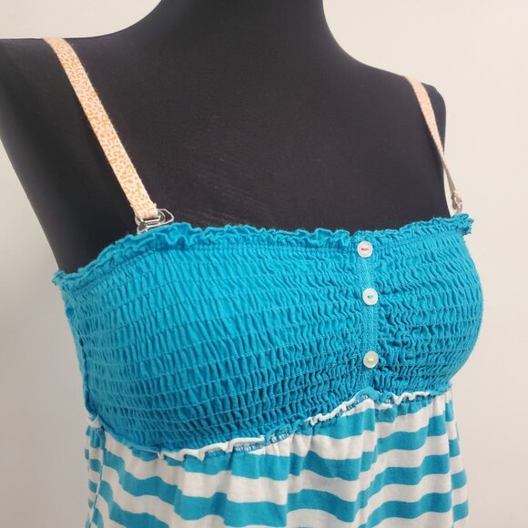 Vintage No Boundaries Juniors Striped Y2K Babydoll Cami Size M Blue Preppy 90S - Picture 2 of 10